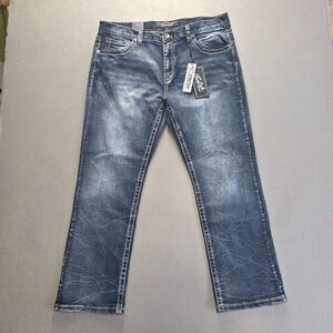 True Luck Men's Stretch Bootcut Denim Blue Jeans Size 38x30 NWT